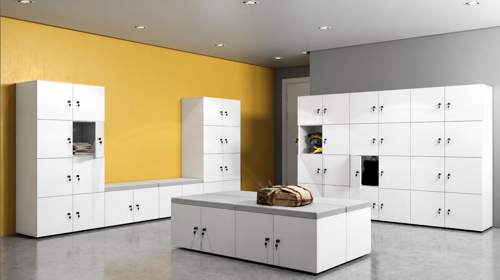Lockers corporativos brancos para armazenamento individual